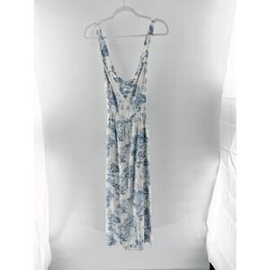 Reformation Floral Print Sleeveless A-Line Midi Dress White Blue Women's Size 8